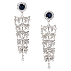 2.64 Carats Sapphire & 2.0 Carats Diamond Pagoda Earrings in 18 Karat White Gold