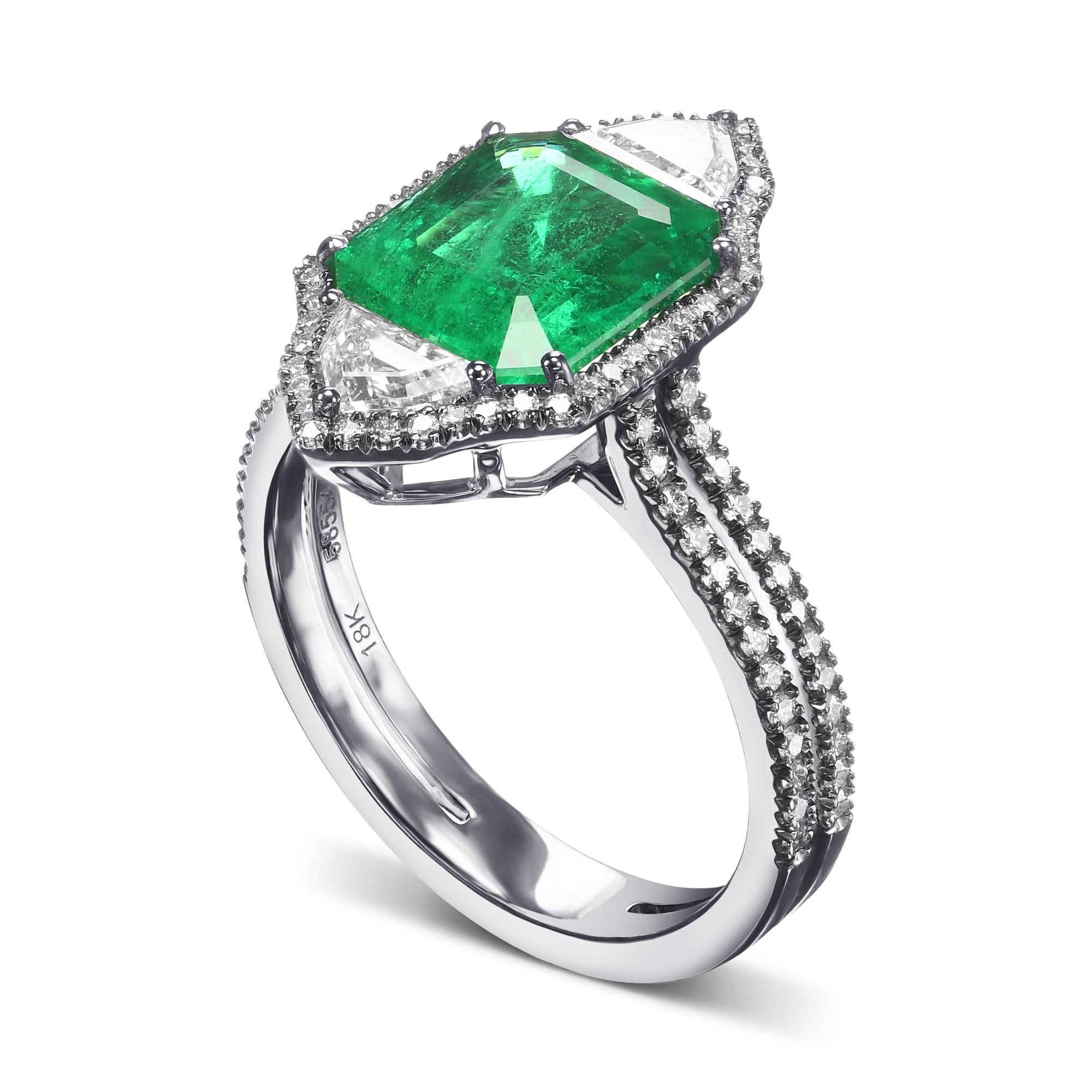 2,64 Karat zertifizierter Muzo Smaragd und Diamant Couture Ring (Moderne) im Angebot