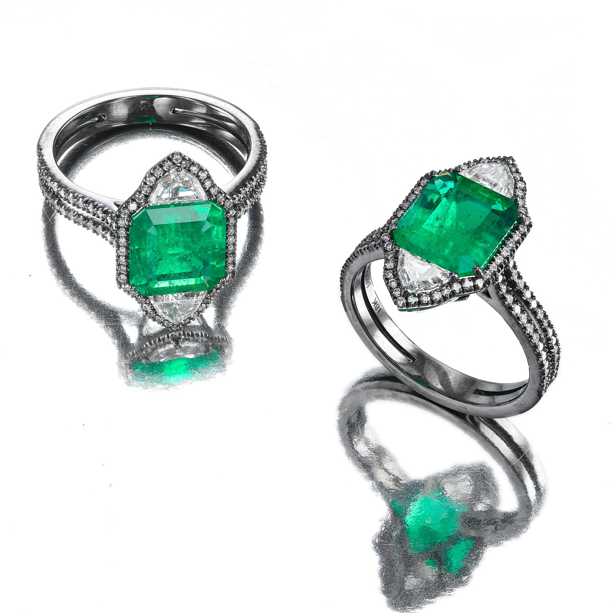 2,64 Karat zertifizierter Muzo Smaragd und Diamant Couture Ring (Smaragdschliff) im Angebot
