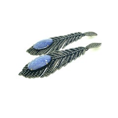 26.40 Carat Feather Tanzanite Diamond Earring Oxidized Sterling Silver