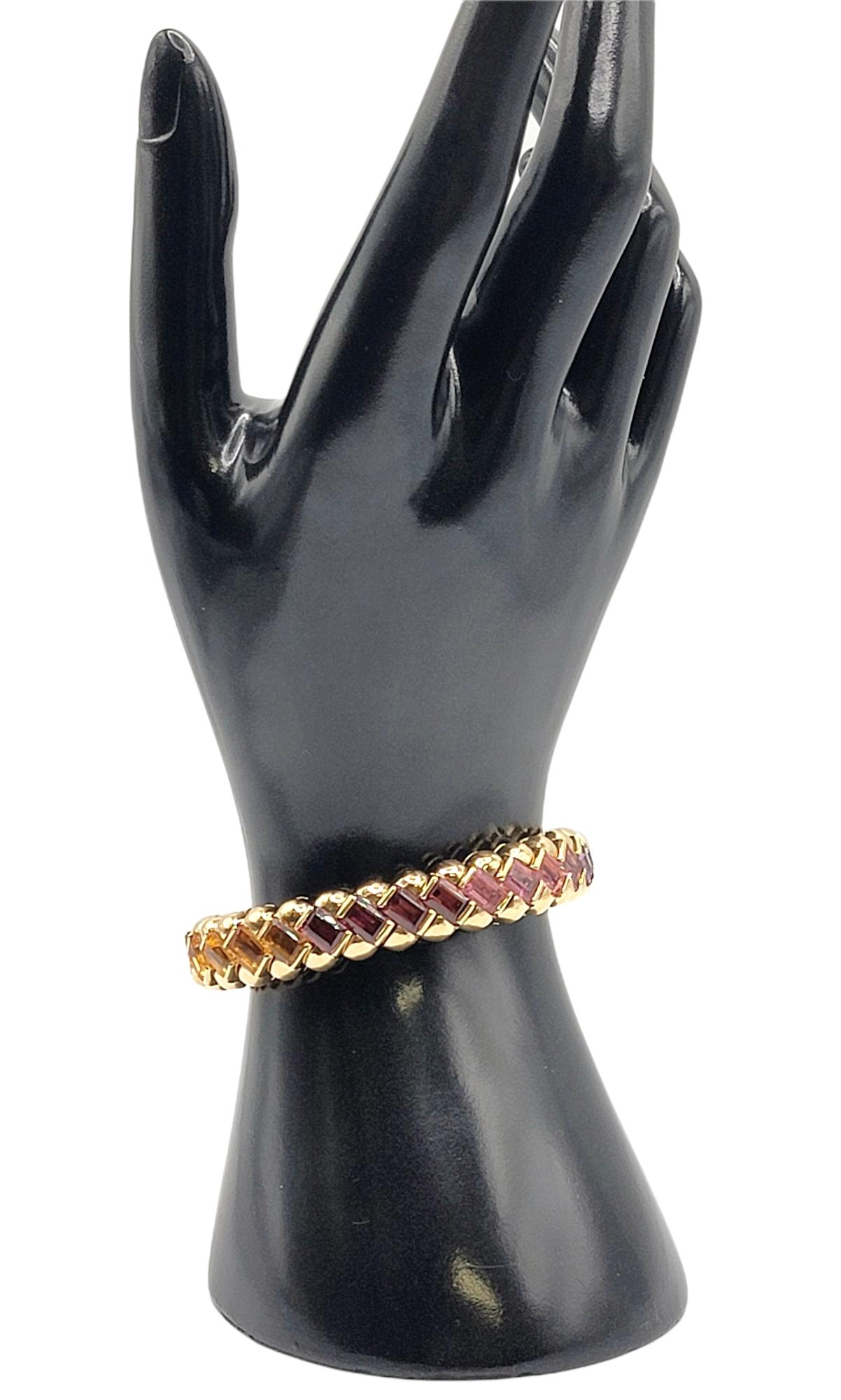 26.42 Carats Multi-Colored Gemstone Rainbow Bangle Bracelet 18 Karat Yellow Gold For Sale 1