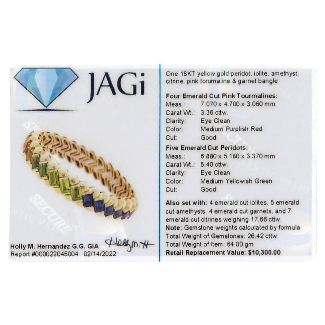 26.42 Carats Multi-Colored Gemstone Rainbow Bangle Bracelet 18 Karat Yellow Gold For Sale 3