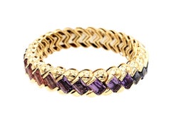 Bracelet jonc arc-en-ciel en or jaune 18 carats avec pierres multicolores 26,42 carats