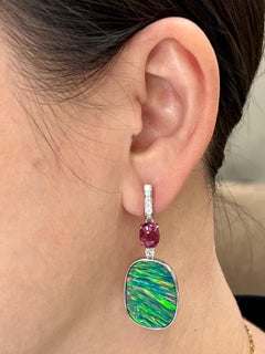 26.43 CTW Au Opal, Tourmaline & Diamond Earrings, Impressive Play of Colors