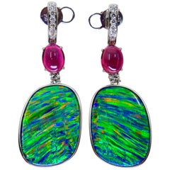 Boucles d'oreilles en opale, tourmaline et diamant 26,43 carats
