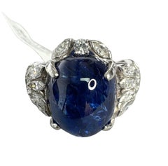26.43 ctw Mid-Century Cabochon Burmese Sapphire & Diamond Platinum Ring
