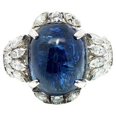 26.43 ctw Mid-Century Cabochon Burmese Sapphire & Diamond Platinum Ring