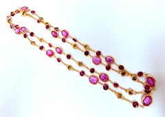 26.45ct natural vivid pink sapphires Ruby diamond yard station necklace 14kt 26i