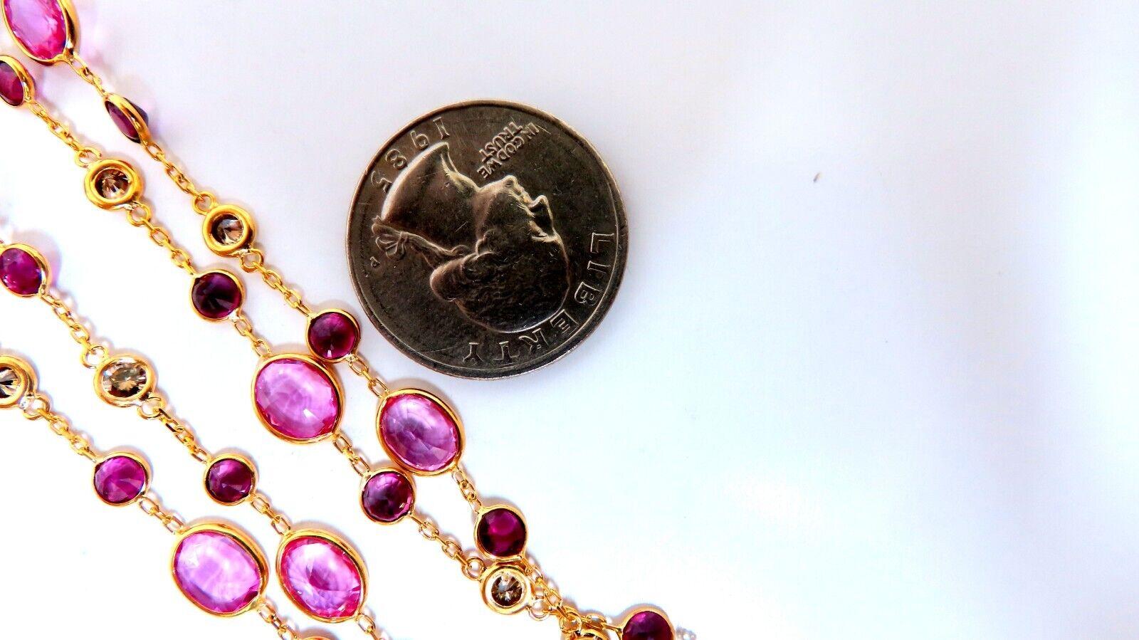26.45ct natürliche lebhafte rosa Saphire Rubin Diamant yard station Halskette 14kt 26i (Ovalschliff) im Angebot