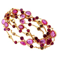 Collier de yard station en saphirs naturels rose vif 26,45 carats, rubis et diamants, 14 carats 26i