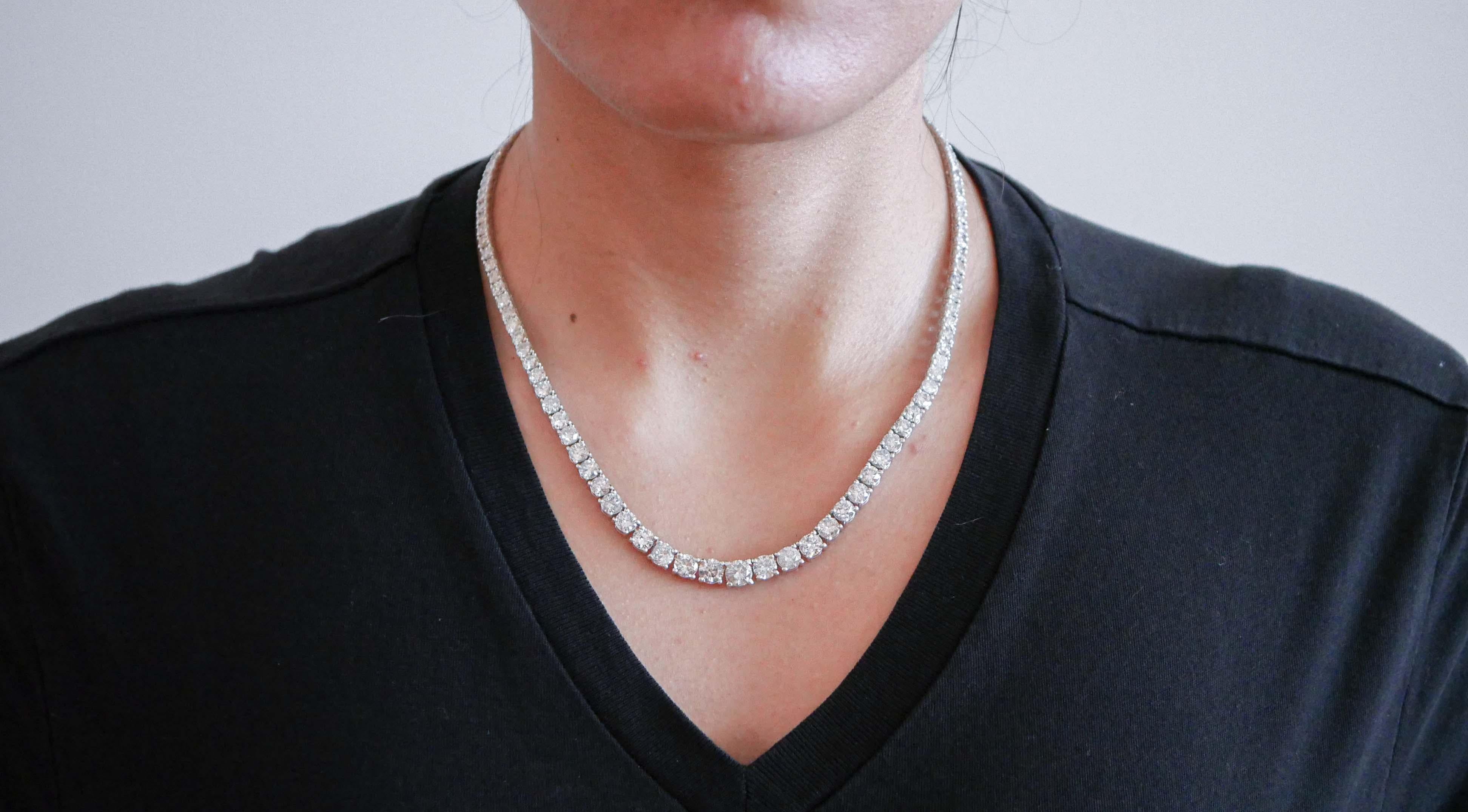Brilliant Cut 26.46 Carats Diamonds, 18 Karat White Gold Tennis Necklace. For Sale