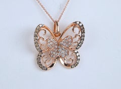 26478 Levian 14K Rose Gold Chocolate Vanilla Diamond Butterfly Pendant Necklace