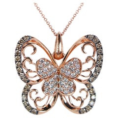 26478 Levian 14K Rose Gold Chocolate Vanilla Diamond Butterfly Pendant Necklace