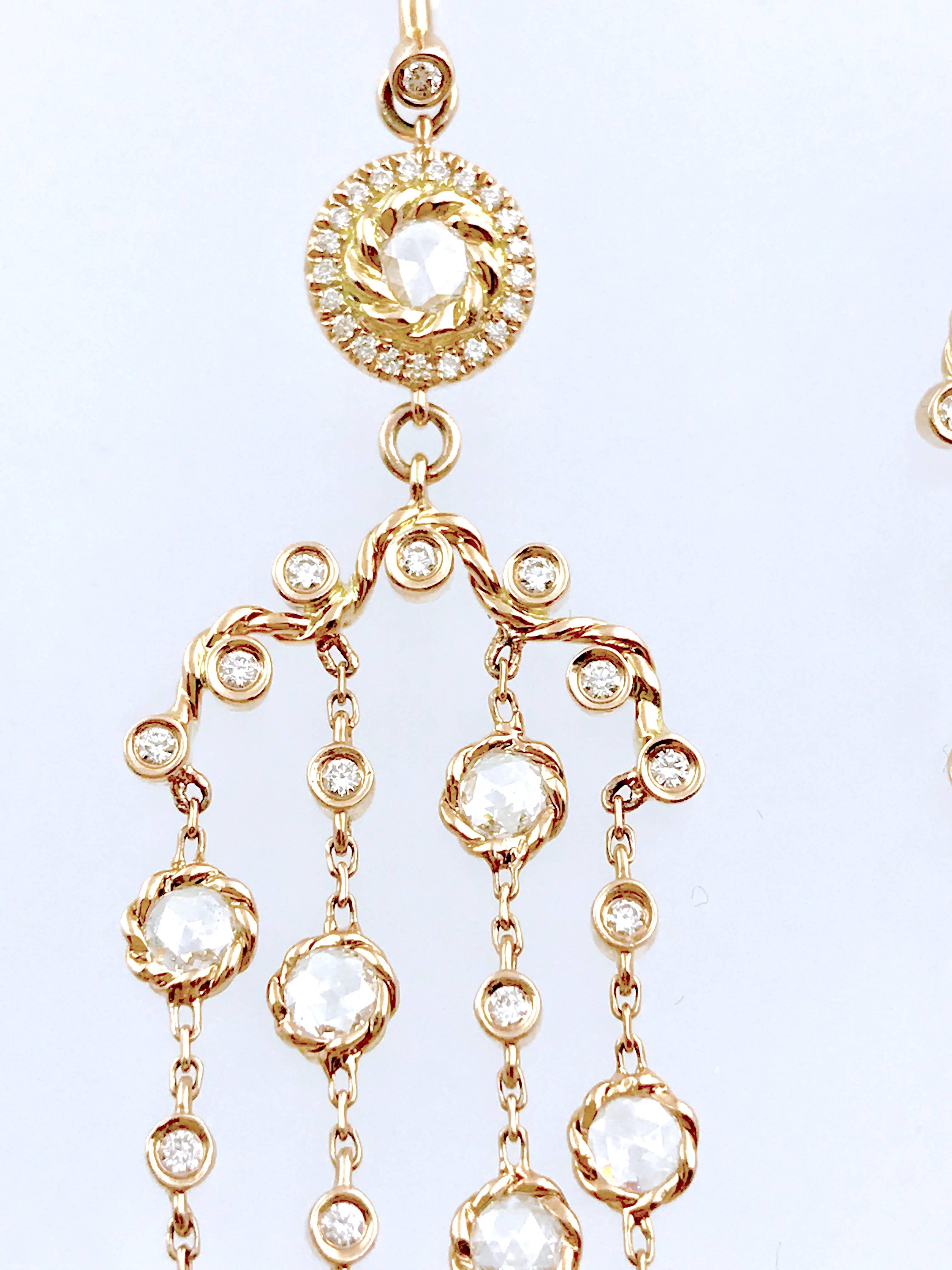 Contemporary Athena Rose-Cut Diamond Chandelier Earrings 18K Yellow Gold For Sale