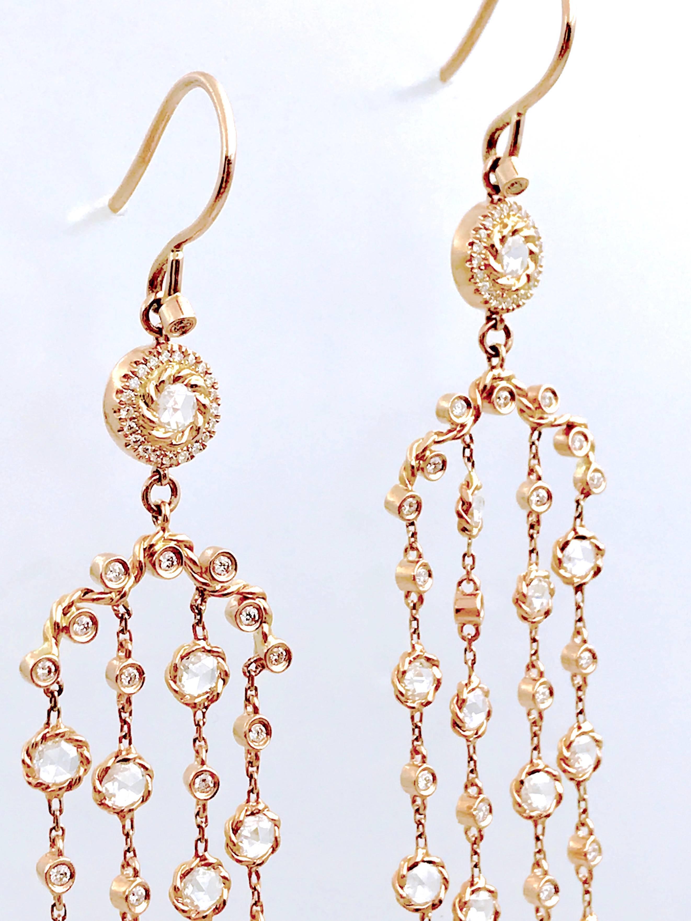 Rose Cut Athena Rose-Cut Diamond Chandelier Earrings 18K Yellow Gold For Sale