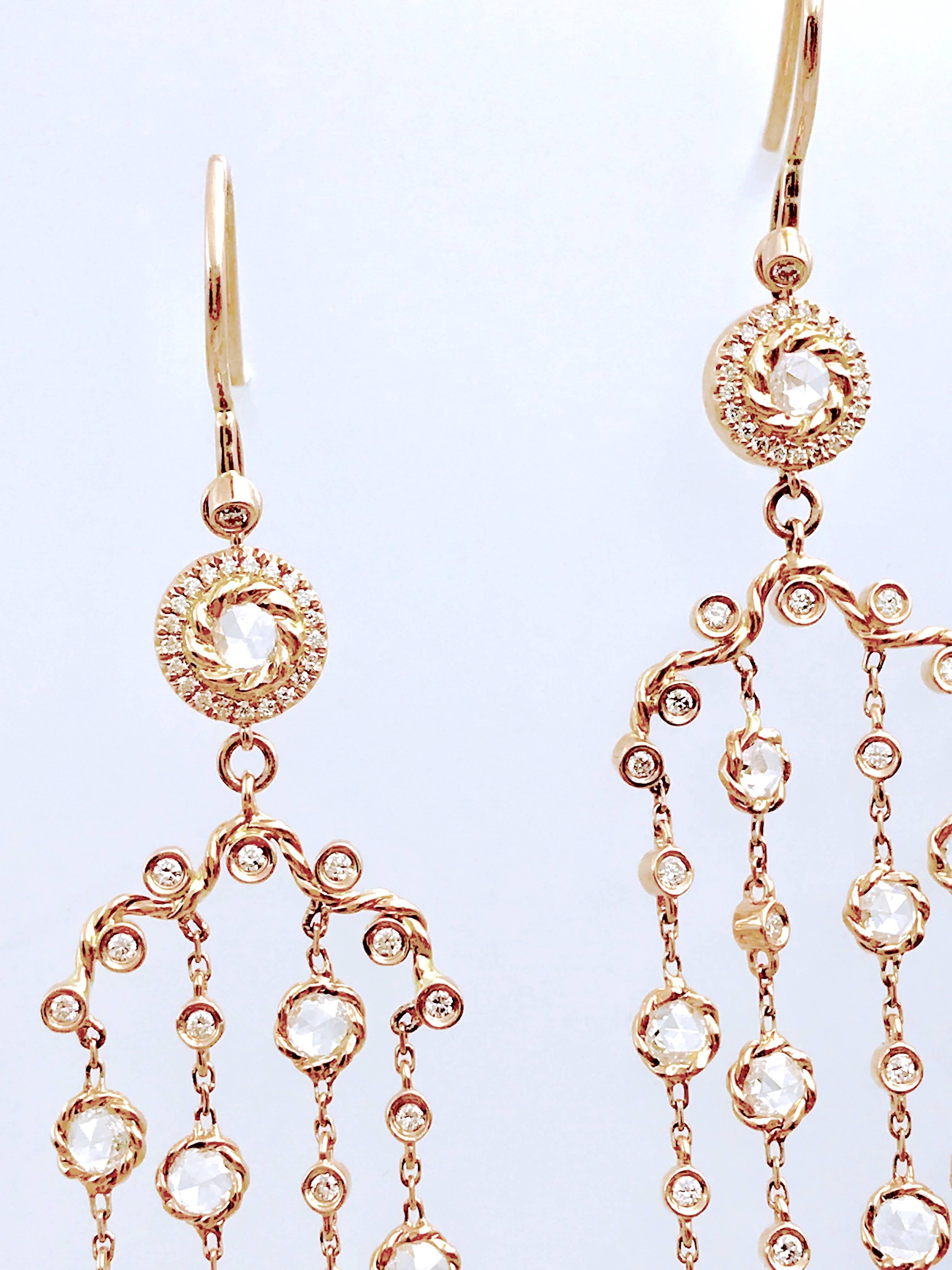 Athena Rose-Cut Diamond Chandelier Earrings 18K Yellow Gold In New Condition For Sale In Paterson, NJ