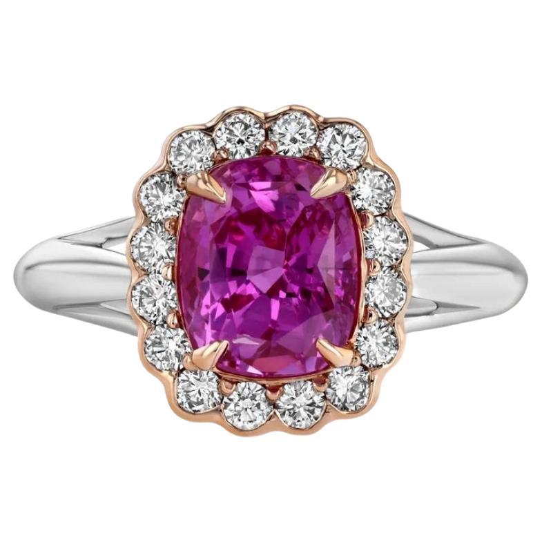 2.64ct cushion-cut intense Pink Sapphire ring. GIA certified. For Sale