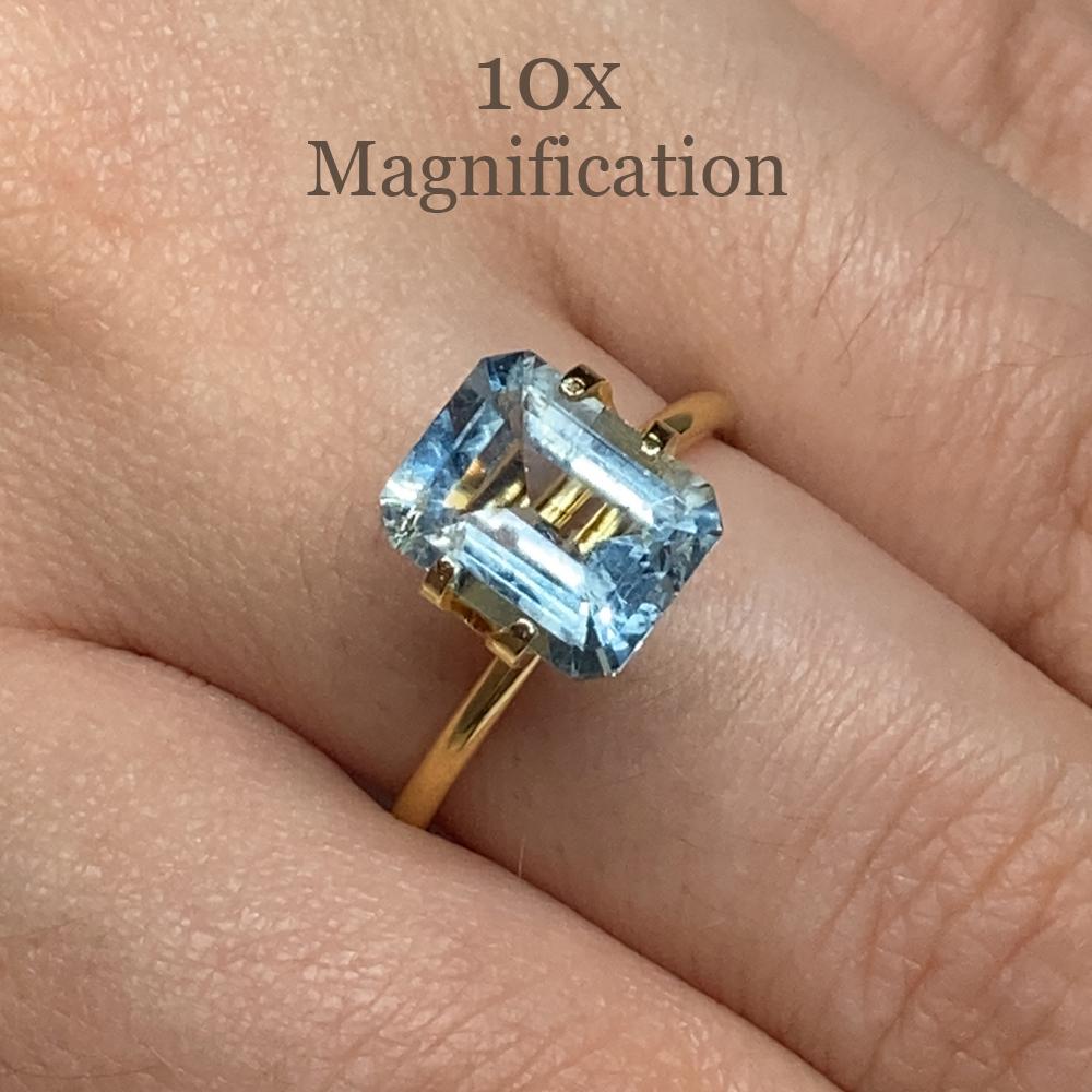 Description:

Gem Type: Aquamarine
Number of Stones: 1
Weight: 2.64 cts
Measurements: 9.94 x 7.90 x 4.72 mm
Shape: Emerald Cut
Cutting Style Crown: Step Cut
Cutting Style Pavilion: Step Cut
Transparency: Transparent
Clarity: Slightly Included: Some