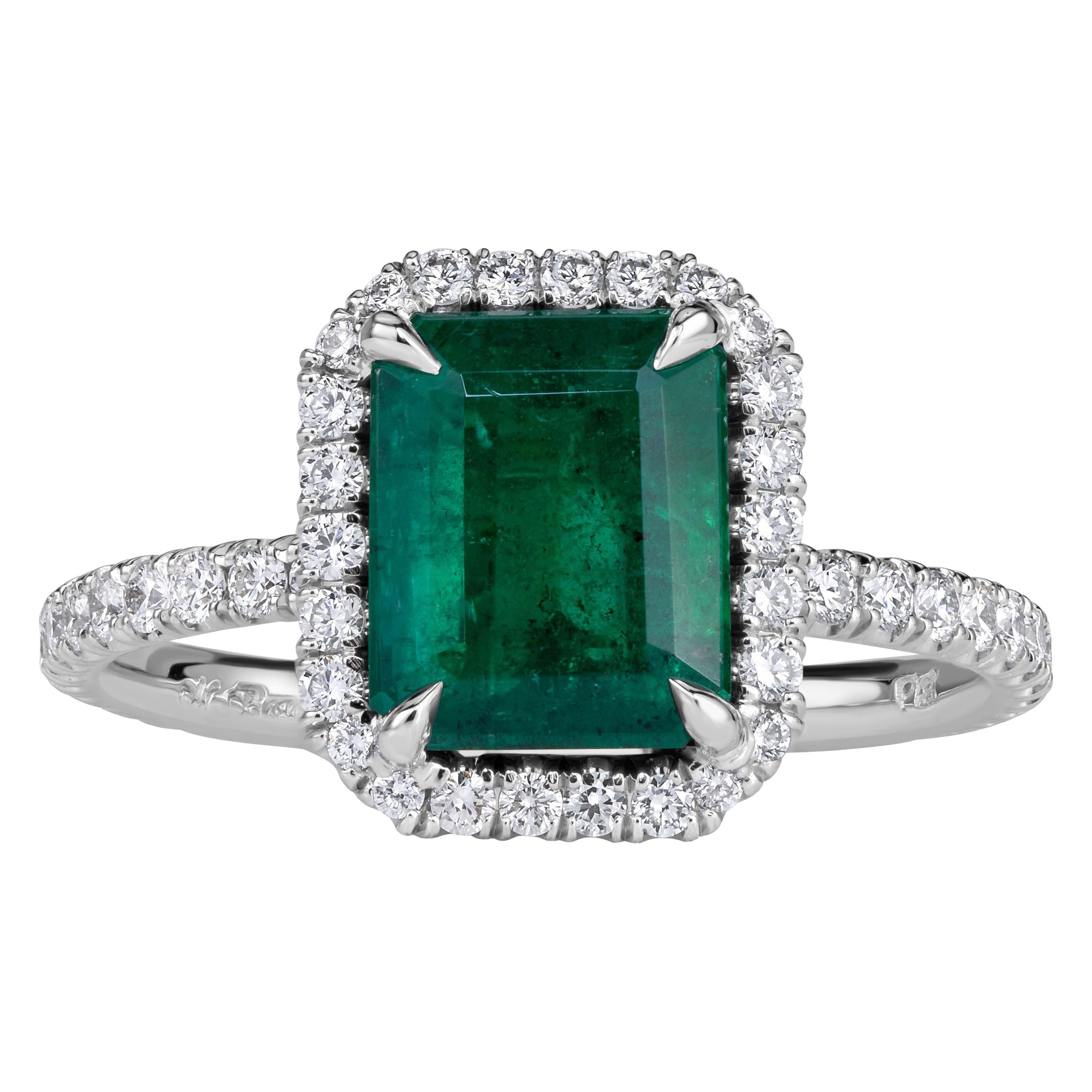 2.64ct Emerald Cut Green Emerald Engagement Ring