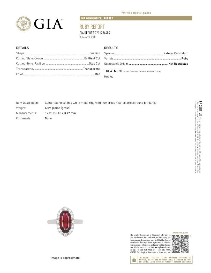 2.64ct GIA Certified Cushion Ruby with 0.40ct in Round Brilliant Diamonds Ring 3