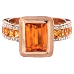 2.64 Carat Mandarin Garnet Sapphire Diamond 18 Karat Rose Gold Cocktail Ring