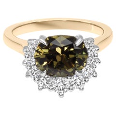 2.64ct Oval Green Natural Australian Sapphire & Diamond Engagement Ring