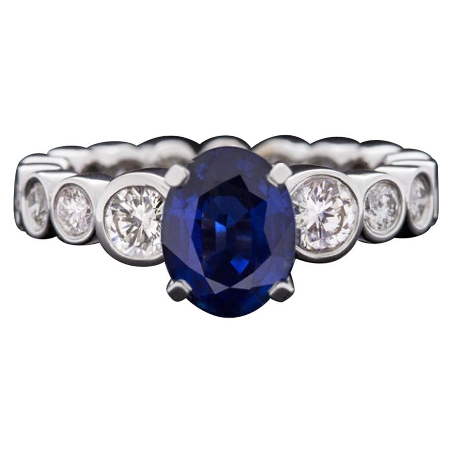 2.64Ct Oval Royal Blue Sapphire 2Ct Diamonds Eternity Bezel Engagement Ring