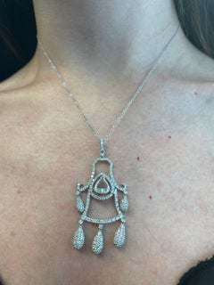 2.64ct Rose Cut and Round Diamond Pendant Necklace 18k White Gold