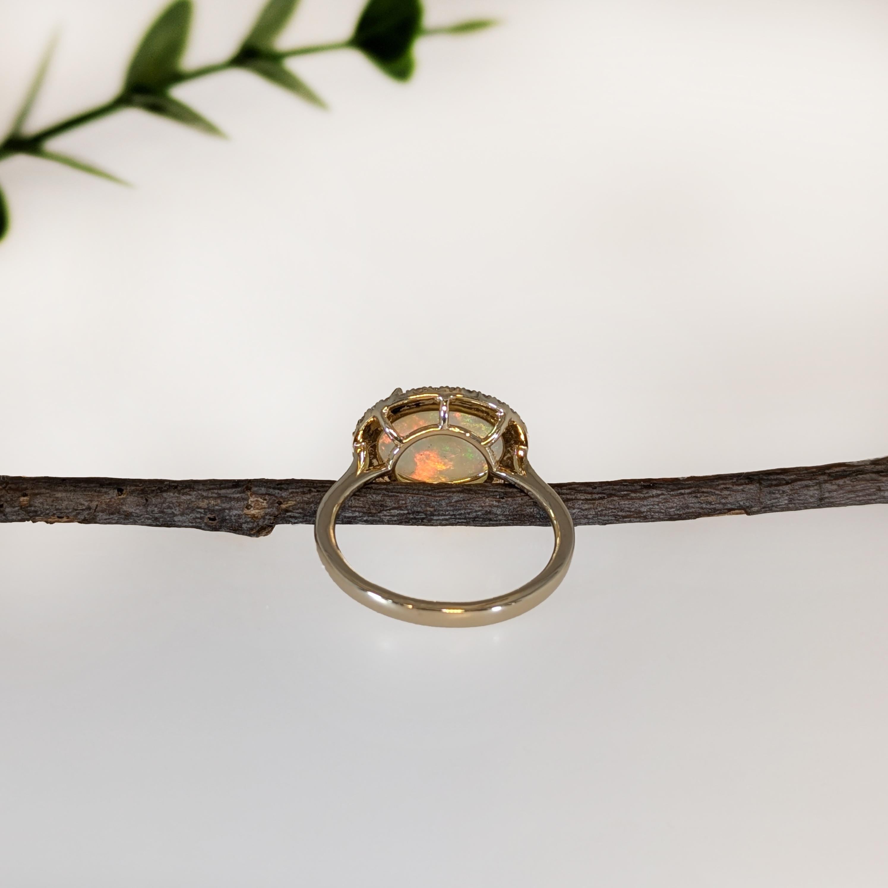 2.64cts Opal Ring w Diamond Halo in 14K Yellow Gold  Oval 12X9mm For Sale 4