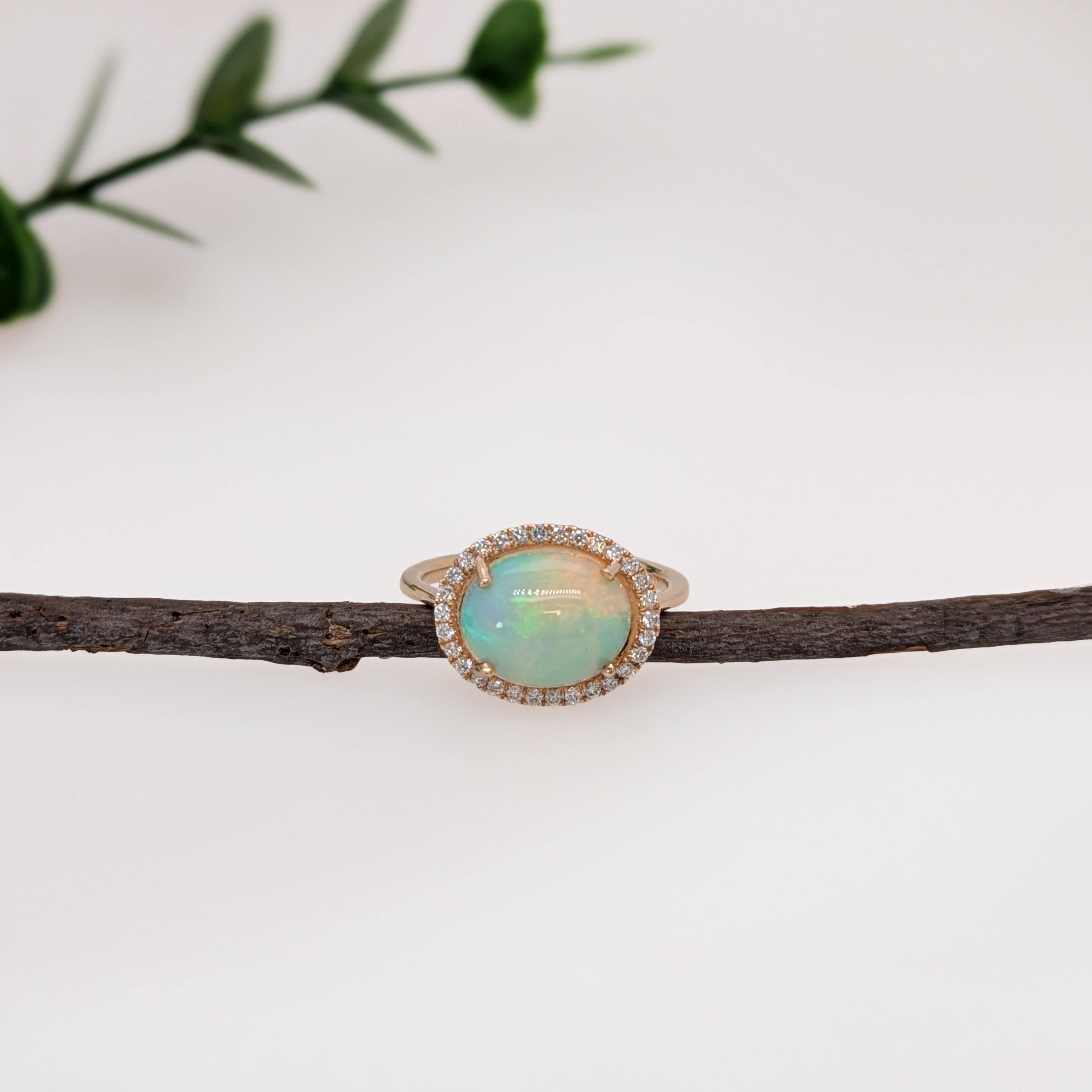 2.64cts Opal Ring w Diamond Halo in 14K Yellow Gold  Oval 12X9mm In New Condition For Sale In Columbus, OH