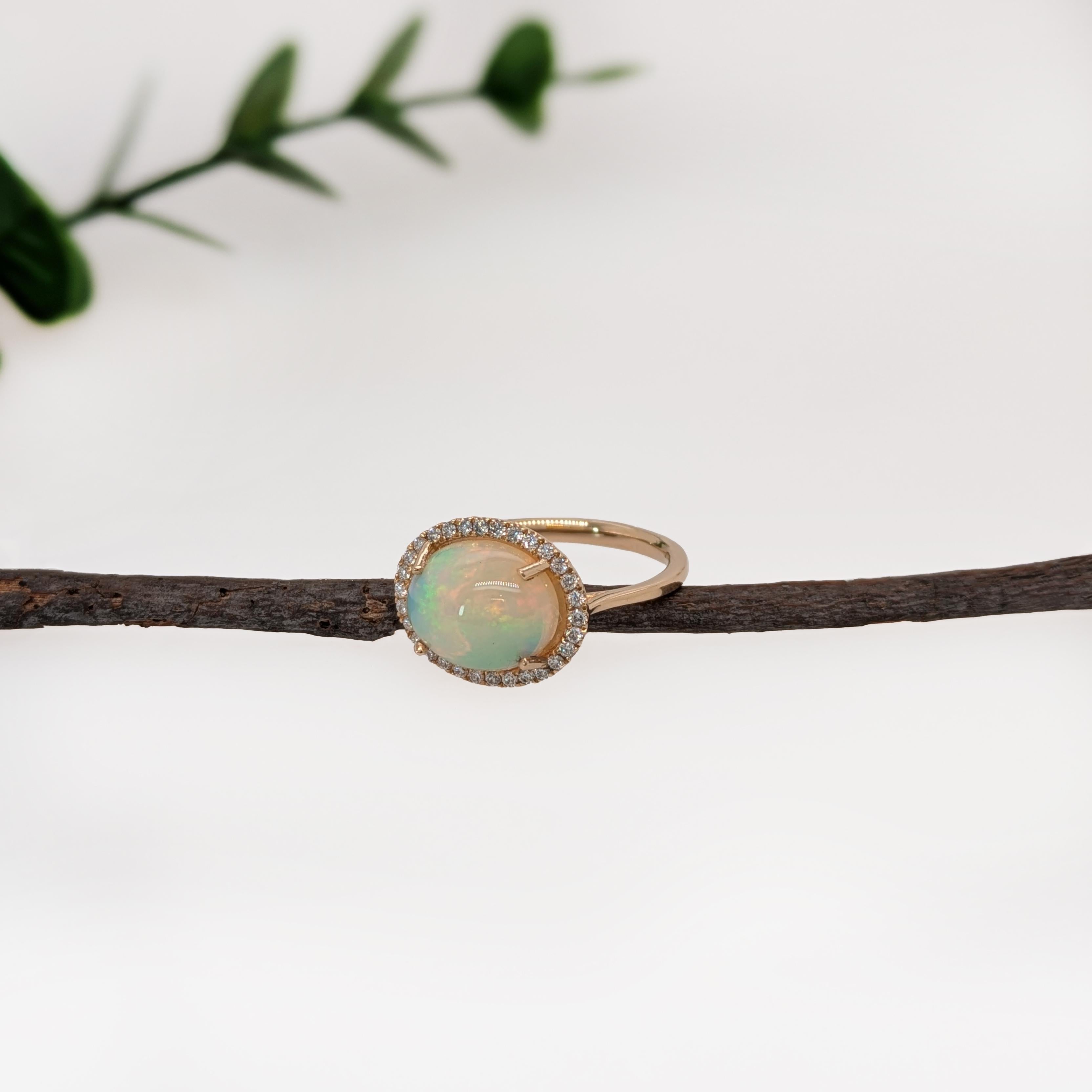 2.64cts Opal Ring w Diamond Halo in 14K Yellow Gold  Oval 12X9mm For Sale 1