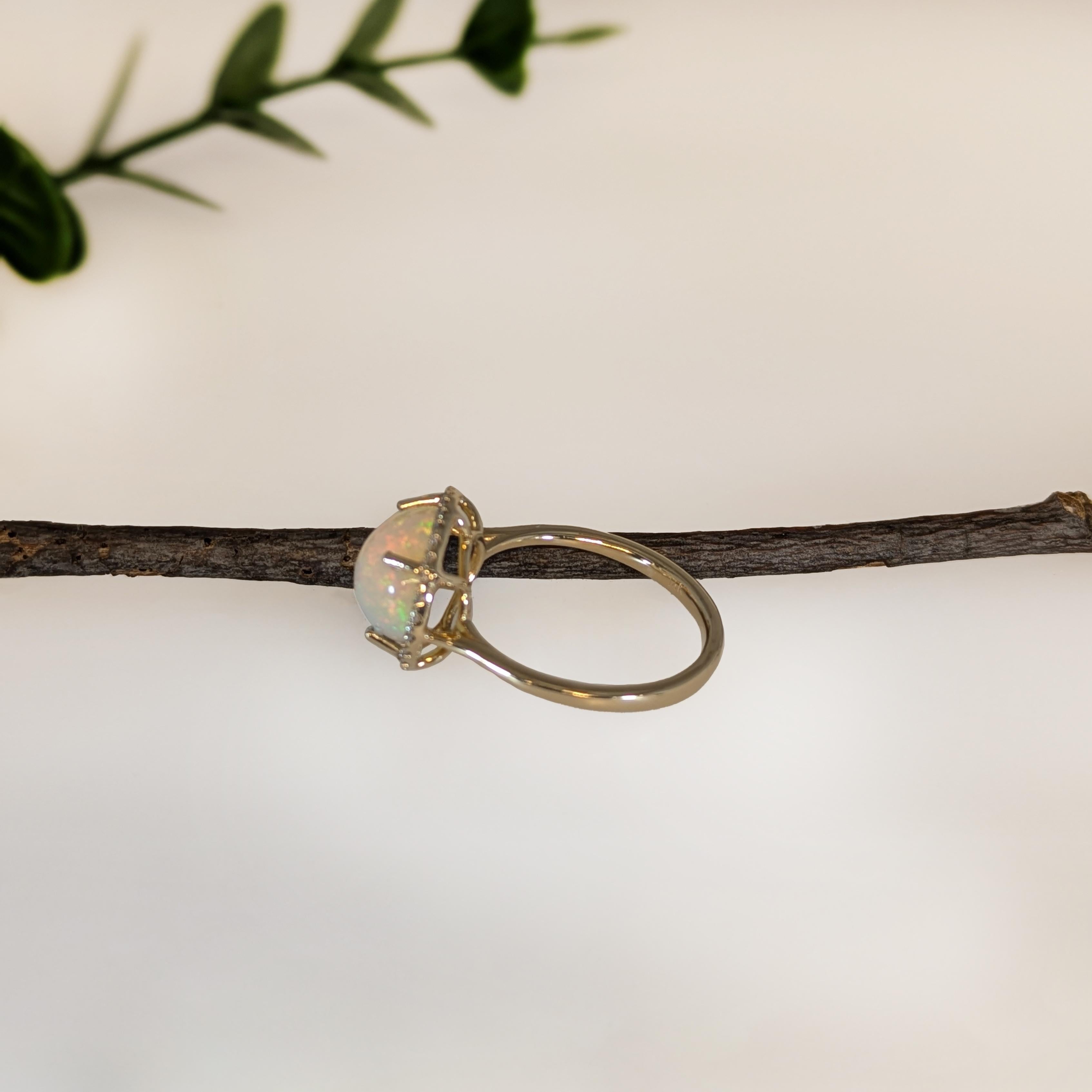 2.64cts Opal Ring w Diamond Halo in 14K Yellow Gold  Oval 12X9mm For Sale 2