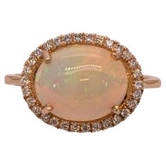 2.64cts Opal Ring w Diamond Halo in 14K Yellow Gold  Oval 12X9mm