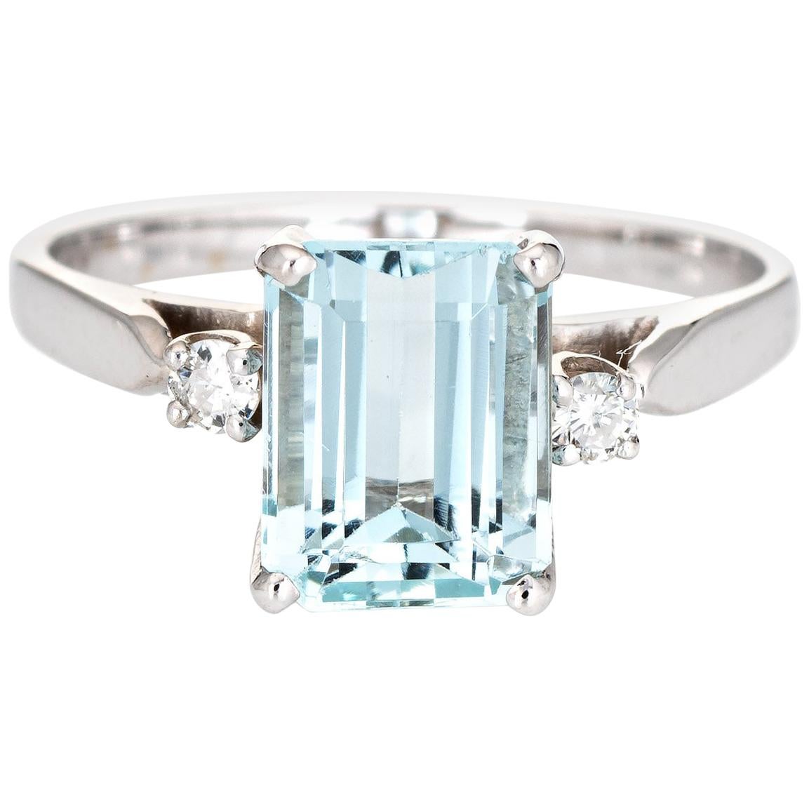 2.65 Carat Aquamarine Diamond Ring Vintage 14 Karat White Gold Gemstone