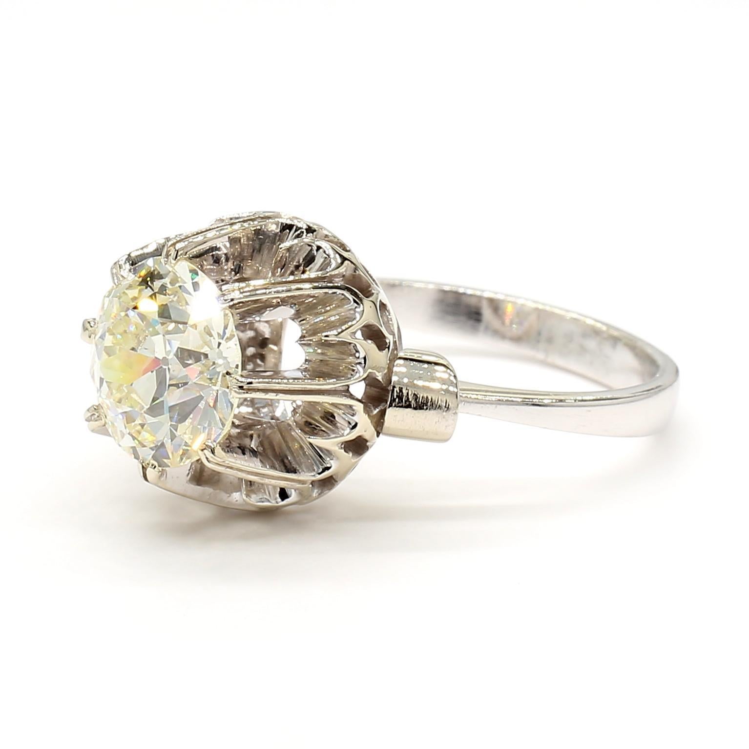 Old European Cut 2.65 Carat Art Deco Old Euro Cut Diamond Ring