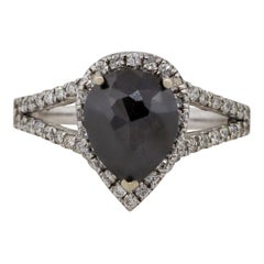 2.65 Carat Black and White Diamond Pear Shape Ring 14 Karat in Stock