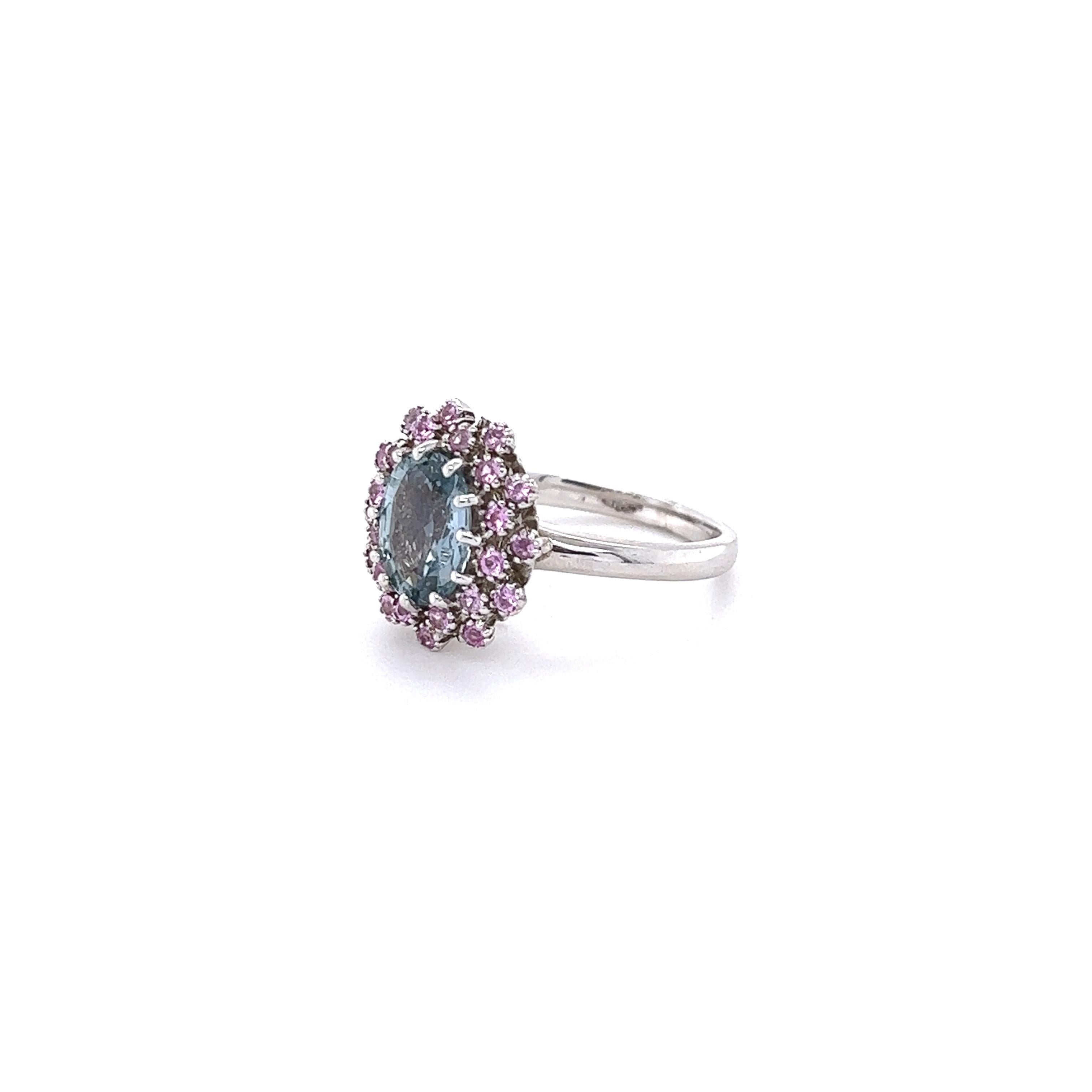 Contemporary 2.65 Carat Blue Pink Sapphire 14 Karat White Gold Cocktail Ring For Sale