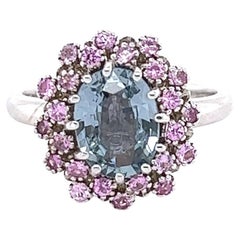 Bague cocktail en or blanc 14 carats avec saphir bleu rose de 2,65 carats