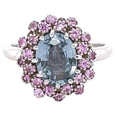 Bague cocktail en or blanc 14 carats avec saphirs bleus et roses de 2,65 carats