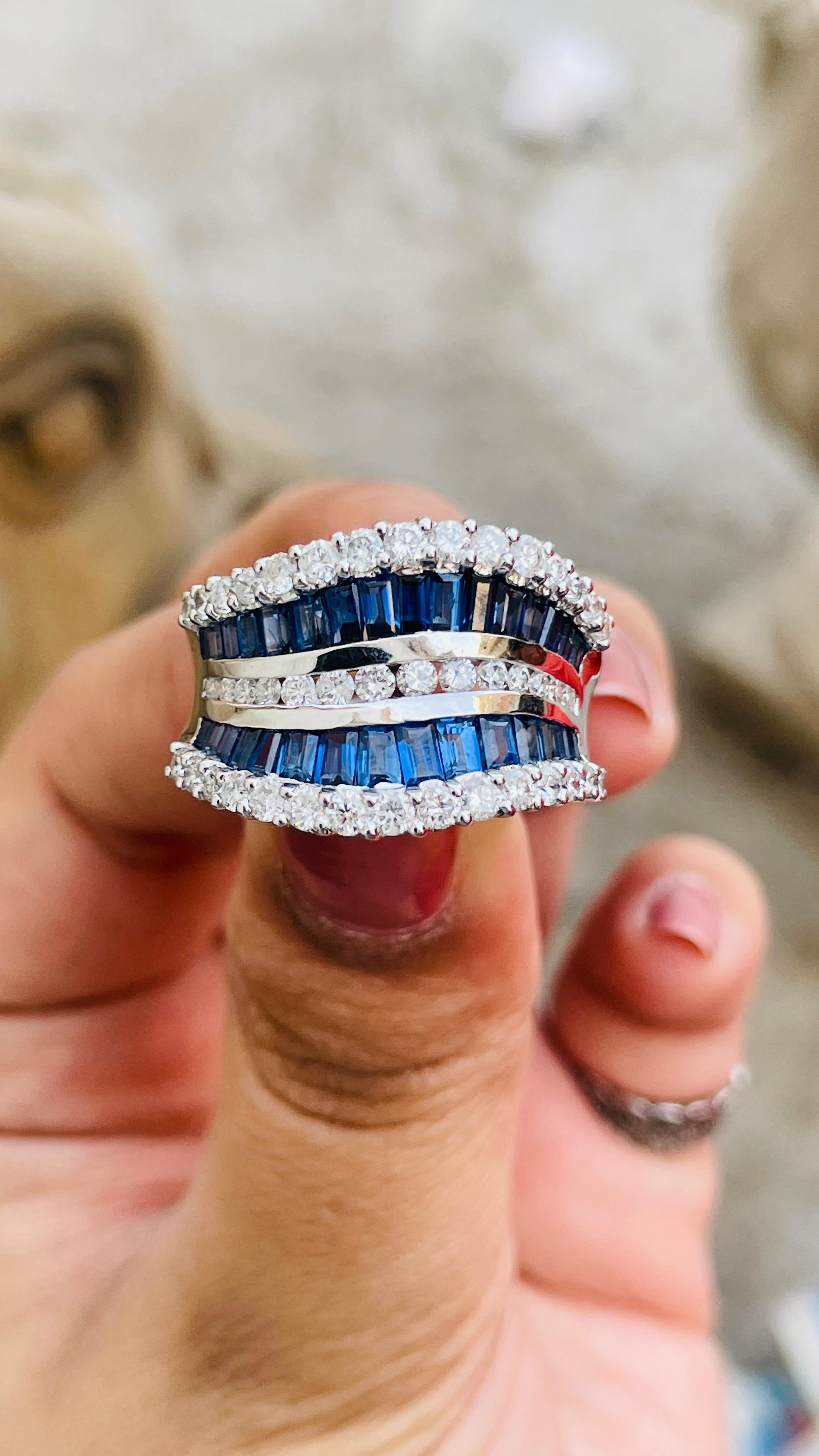 For Sale:  2.65 Carat Blue Sapphire and Diamond Cocktail Ring in 14 Karat White Gold 7