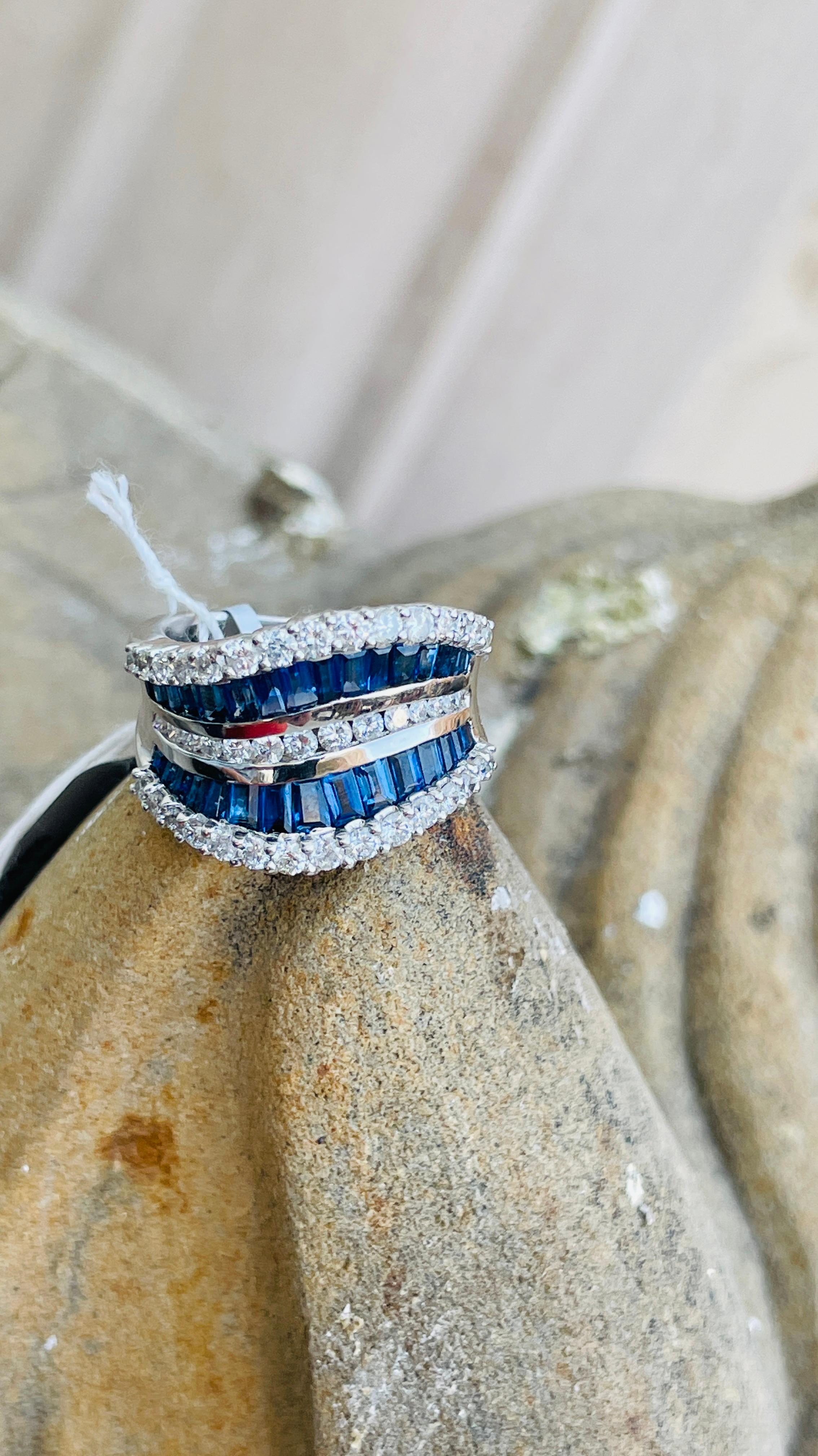 For Sale:  2.65 Carat Blue Sapphire and Diamond Cocktail Ring in 14 Karat White Gold 8