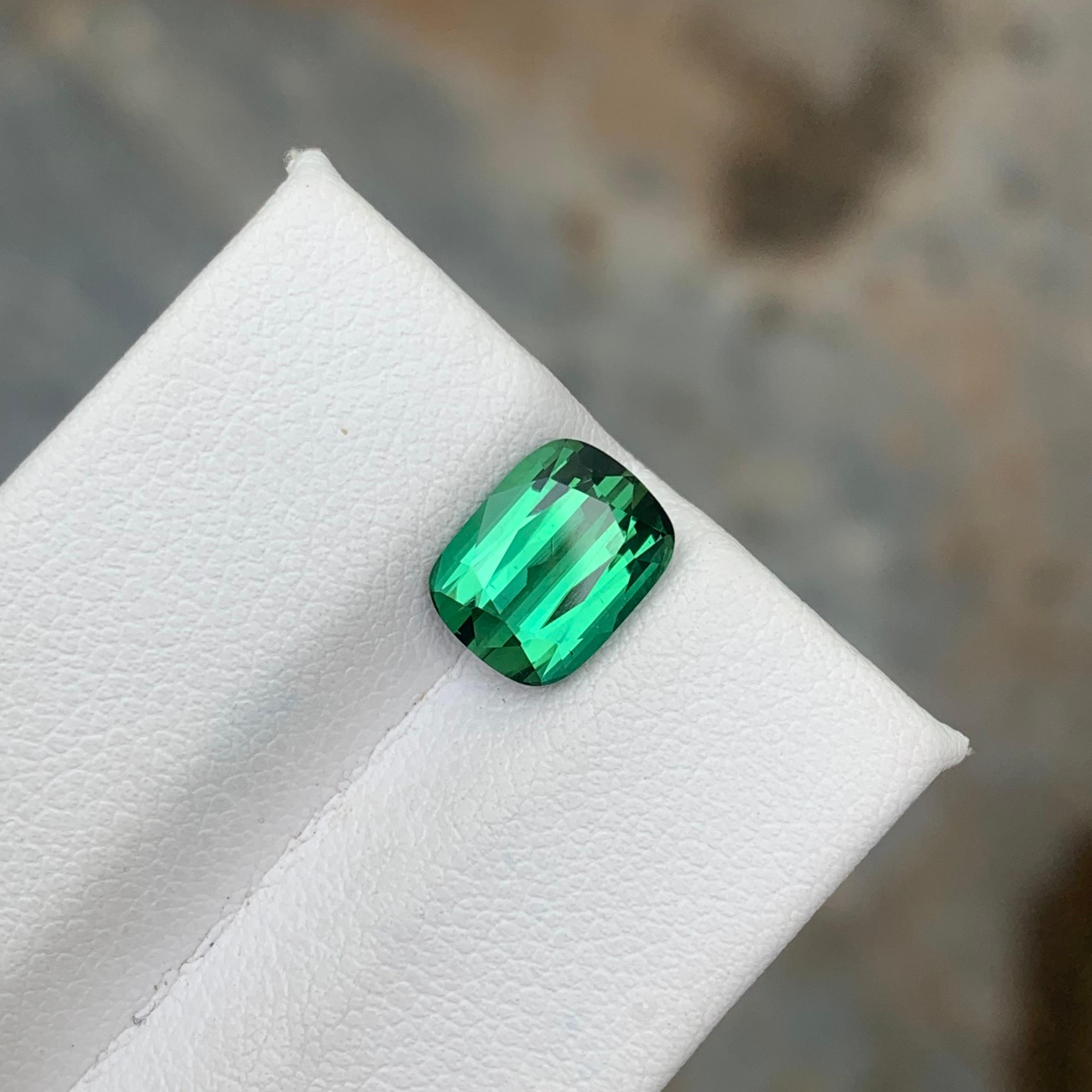 Gemstone Type : Tourmaline
Weight : 2.65 Carats
Dimensions : 9x7x5.1 Mm
Origin : Kunar Afghanistan
Clarity : Eye Clean
Shape: Cushion
Color: Lagoonish Green
Certificate: On Demand
Basically, mint tourmalines are tourmalines with pastel hues of light