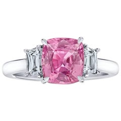 2.65 Carat Cushion Pink Sapphire and Diamond Platinum Ring