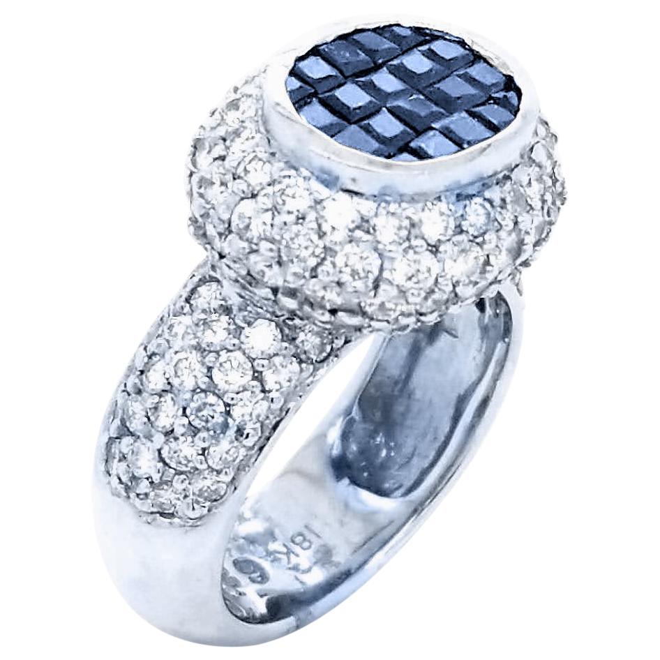 2.65 Carat Diamond/1.15 Carat Blue Sapphire 18 Karat Gold Pave Set Ring