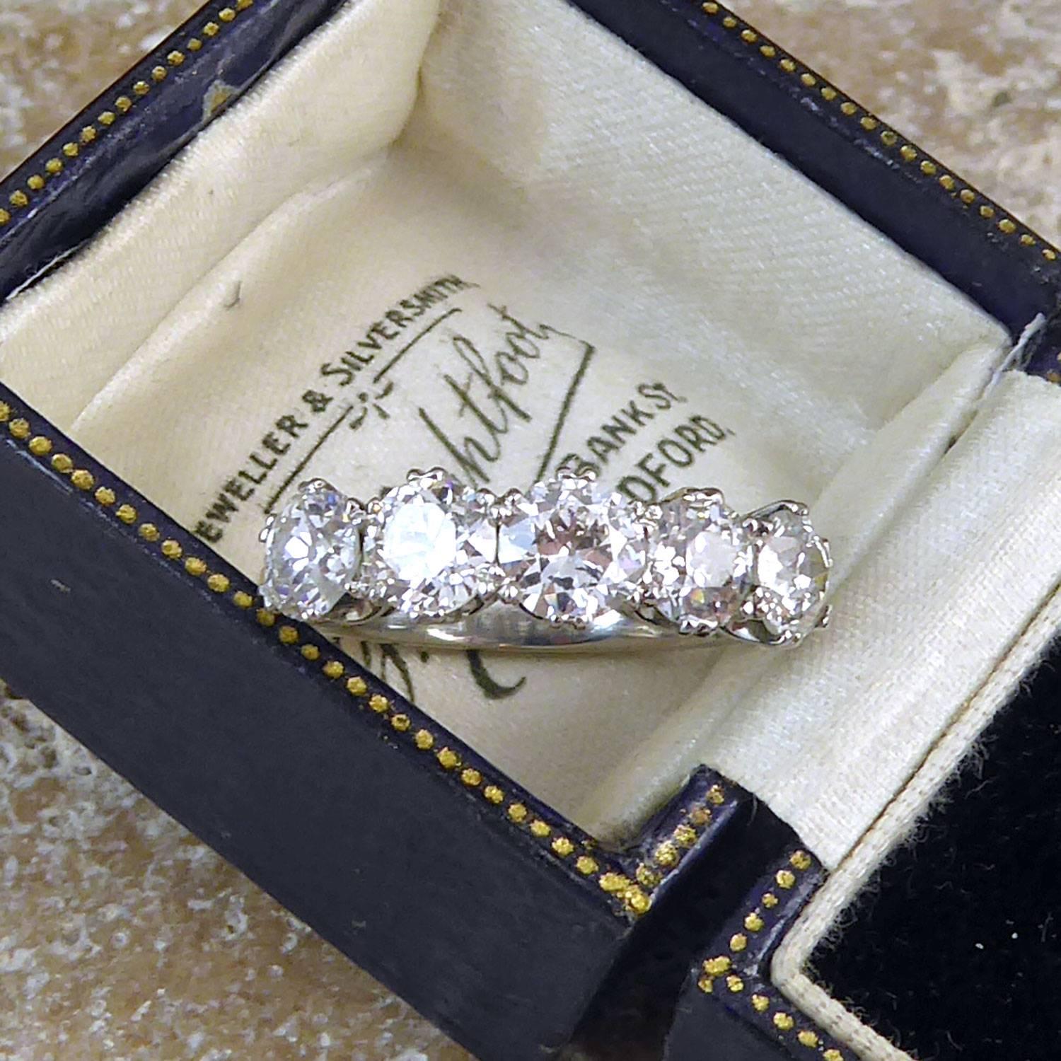 2.65 Carat Diamond Five-Stone Ring, Old Cut Diamonds, Modern Platinum Band 4