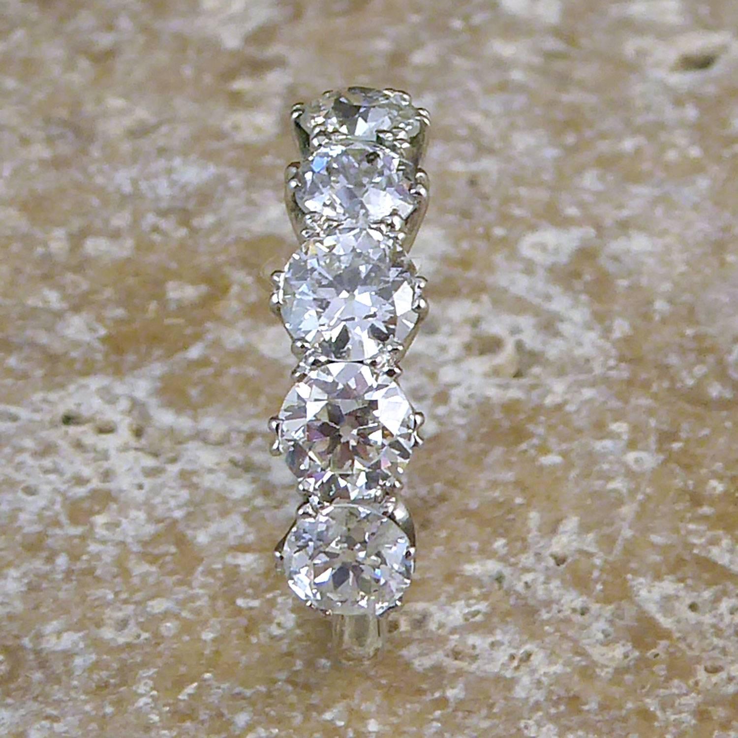 2.65 Carat Diamond Five-Stone Ring, Old Cut Diamonds, Modern Platinum Band 6