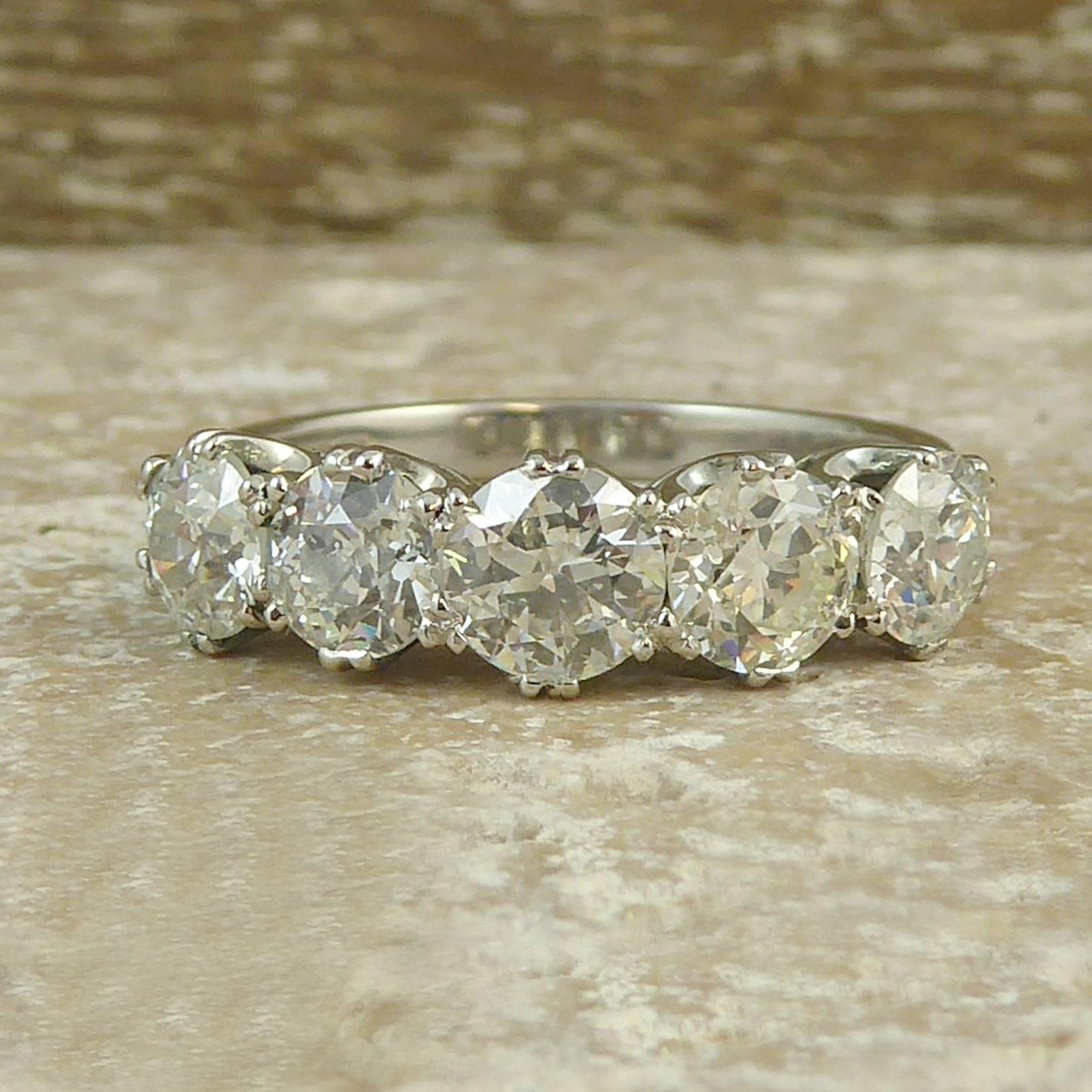 2.65 Carat Diamond Five-Stone Ring, Old Cut Diamonds, Modern Platinum Band 7