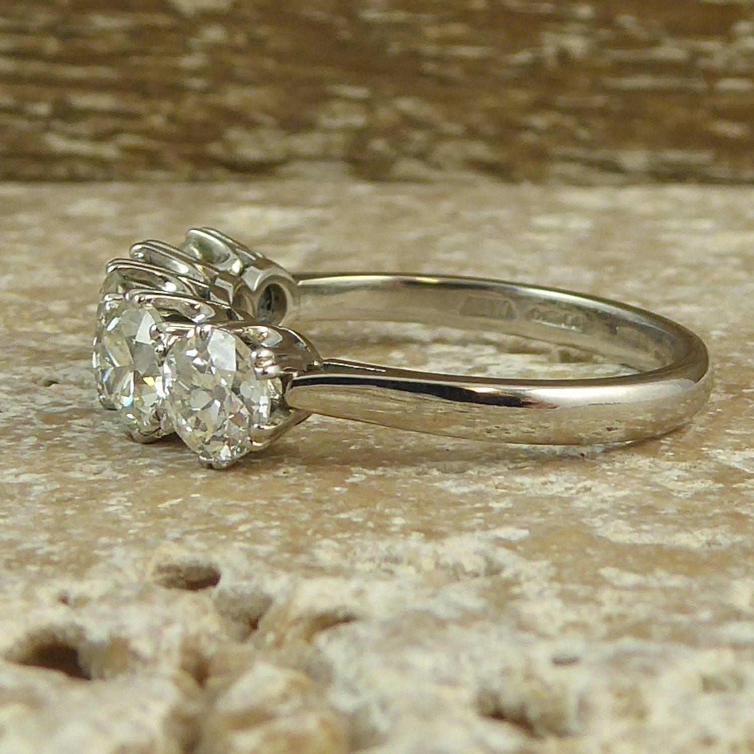 Victorian 2.65 Carat Diamond Five-Stone Ring, Old Cut Diamonds, Modern Platinum Band