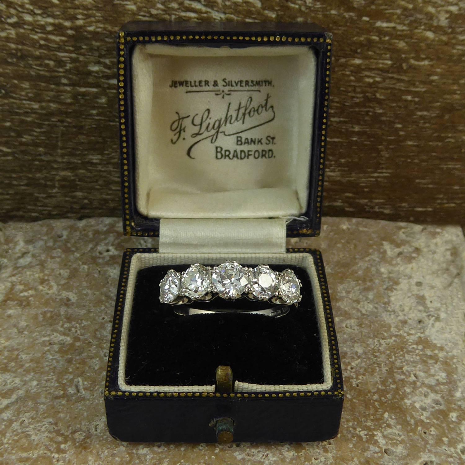 2.65 Carat Diamond Five-Stone Ring, Old Cut Diamonds, Modern Platinum Band 2
