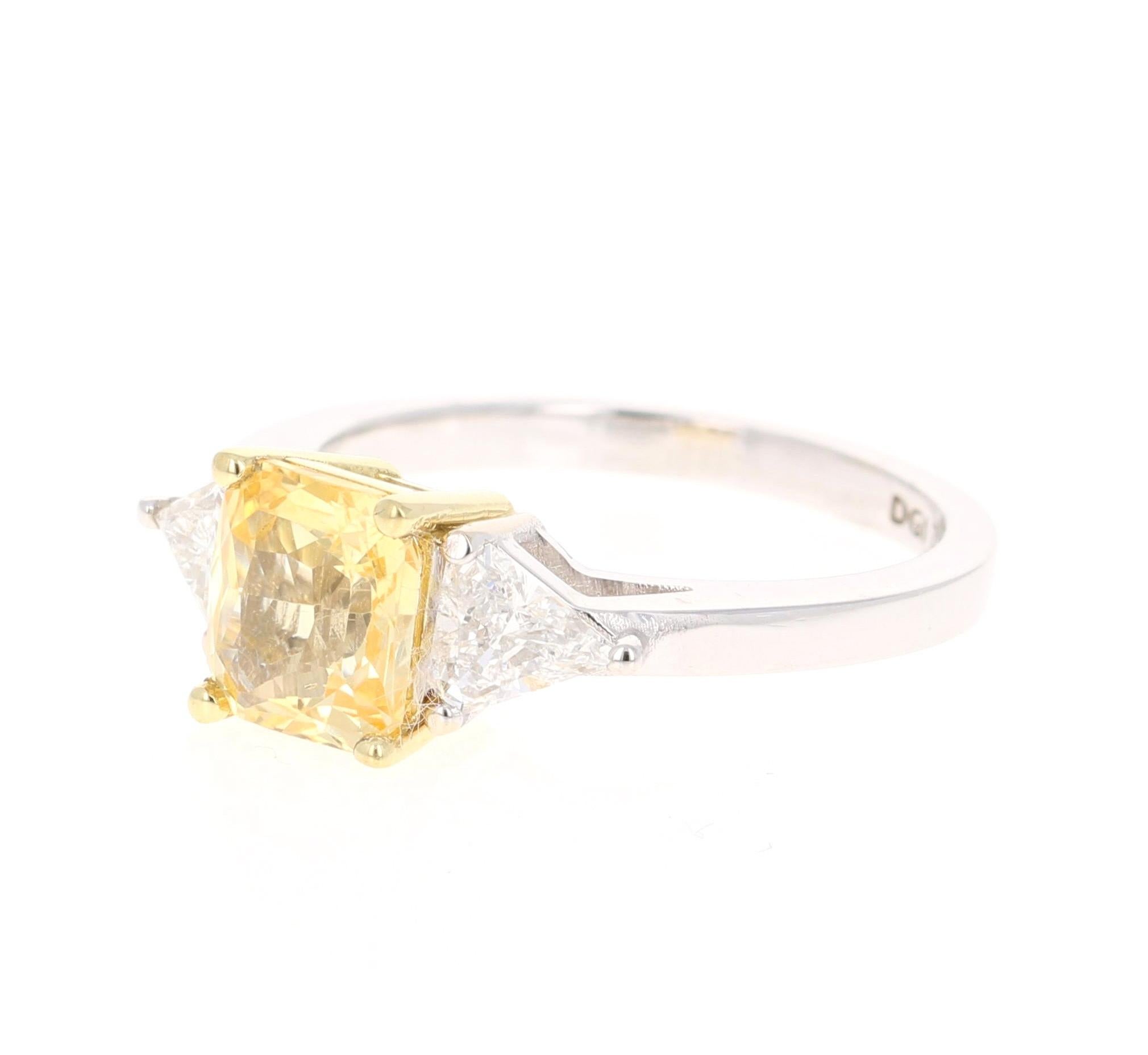 Modern 2.65 Carat GIA Certified Yellow Sapphire and Diamond 18 Karat White Gold Ring